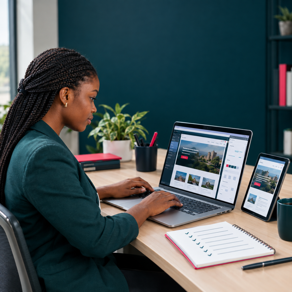 Professionnel travaillant sur la création structurée d’un site WordPress.